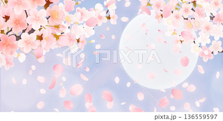花びら舞い散る桜の背景素材 136559597