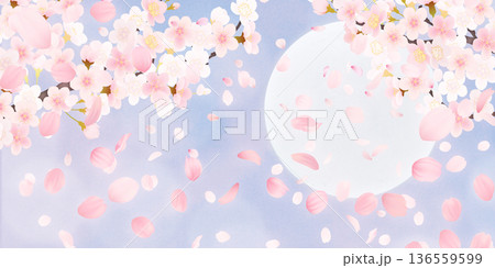 花びら舞い散る桜の背景素材 136559599