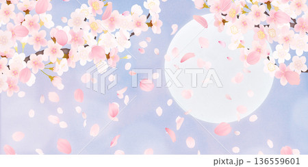 花びら舞い散る桜の背景素材 136559601