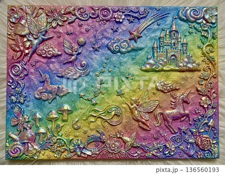 世界遺産の街、世界のようなモザイク画で描かれた模様 世界遺産の街、世界のようなモザイク画で描かれた模様 136560193