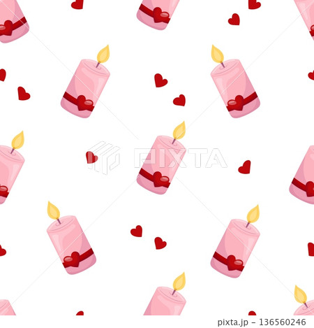 Seamless pattern with pink candles and red hearts 136560246