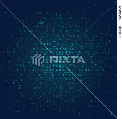 Digital Nucleus - Abstract Binary Data Core with Radial symbol Distribution in Deep Teal 136560391