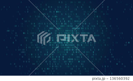 Digital Nucleus - Abstract Binary Data Core with Radial symbol Distribution in Deep Teal 136560392