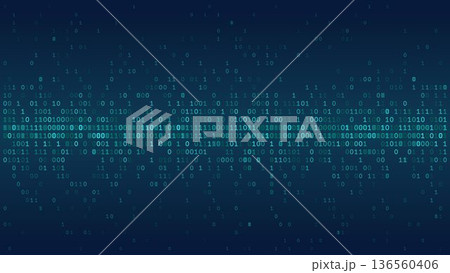 Digital Equator - Central Horizontal Binary Bitstream on Deep Teal Background Digital Equator - Central Horizontal Binary Bitstream on Deep Teal Background 136560406