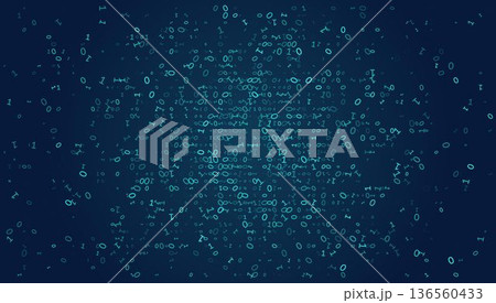 Digital Chaos - Scattered Cyan Binary Code on...のイラスト素材 [136560433] - PIXTA
