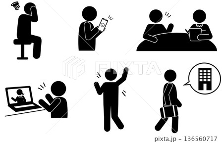カウンセリングから社会復帰までの流れピクトグラム 136560717