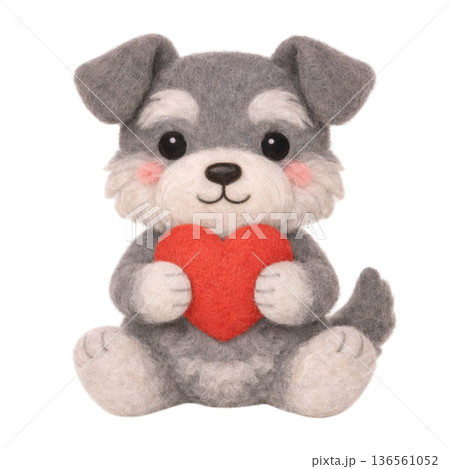 フェルト風のハートを持ったミニチュアシュナウザーのイラスト 136561052