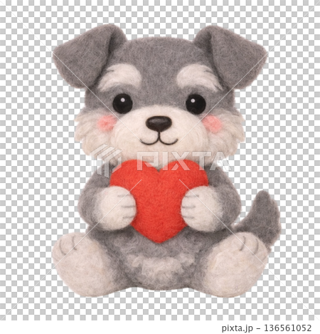 フェルト風のハートを持ったミニチュアシュナウザーのイラスト 136561052
