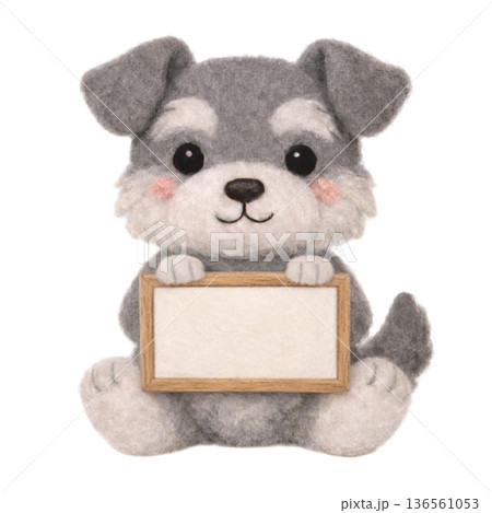 フェルト風のメッセージボードを持ったミニチュアシュナウザーのイラスト フェルト風のメッセージボードを持ったミニチュアシュナウザーのイラスト 136561053