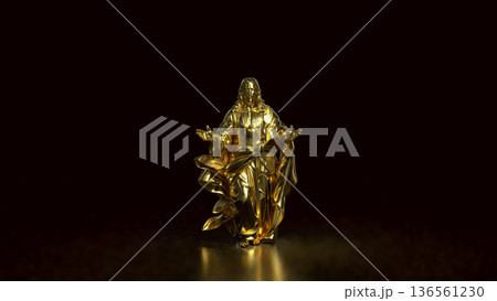 Golden Jesus Christ Sacred Heart Statue 3d render. Golden Jesus Christ Sacred Heart Statue 3d render. 136561230