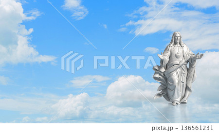 Sacred Heart Jesus Statue Against Blue Sky 3d render. 136561231