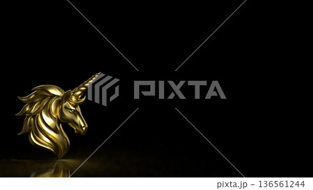 Golden Unicorn Symbol Of Vision And Exclusive Power 3d render. 136561244