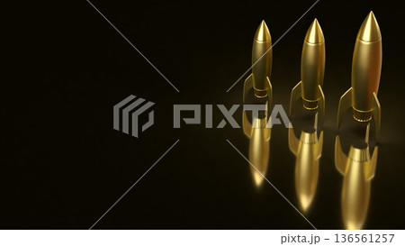 Luxury Business Growth Stages With Golden Rockets 3d render. 136561257