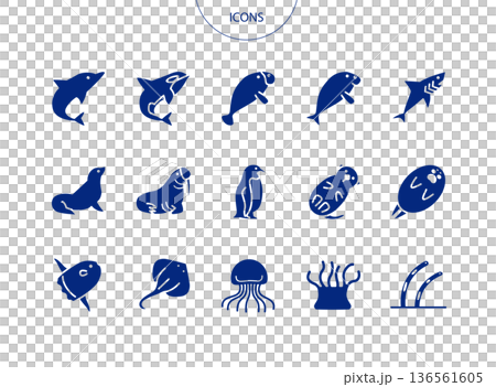 Aquarium creatures icon pictogram vector illustration set Aquarium creatures icon pictogram vector illustration set 136561605