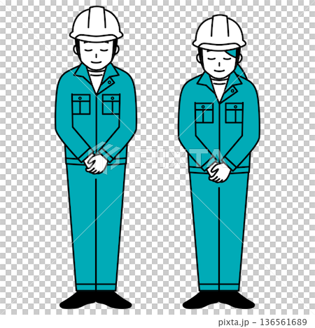 お辞儀をするヘルメットの作業員の男女 セット お辞儀をするヘルメットの作業員の男女 セット 136561689