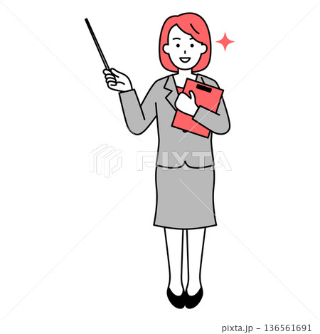 指示棒で説明するスーツの女性(全身) 指示棒で説明するスーツの女性(全身) 136561691