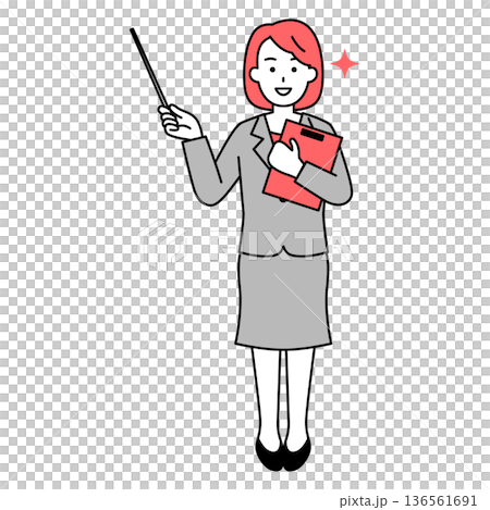 指示棒で説明するスーツの女性(全身) 指示棒で説明するスーツの女性(全身) 136561691