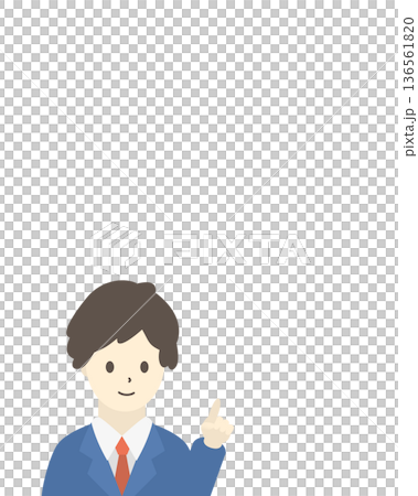 Illustration of a businessman pointing (vertical, blue suit) Illustration of a businessman pointing (vertical, blue suit) 136561820