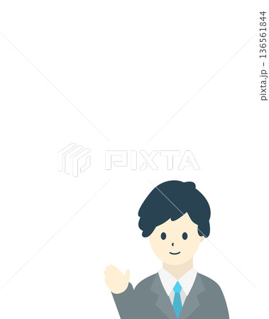 案内するビジネスマンのイラスト（縦長・グレースーツ） 136561844