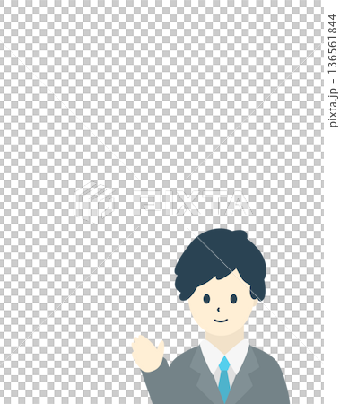 Illustration of a businessman guiding (vertical, gray suit) 136561844