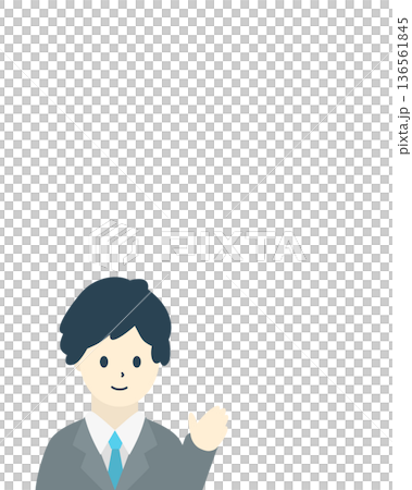 Illustration of a businessman guiding (vertical, gray suit) 136561845