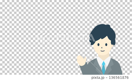 Illustration of a businessman guiding (horizontal, gray suit) Illustration of a businessman guiding (horizontal, gray suit) 136561876