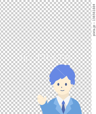 案内するビジネスマンのイラスト（縦長・水色スーツ） 136561884