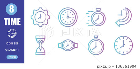 Minimal gradient outline time icon set 136561904