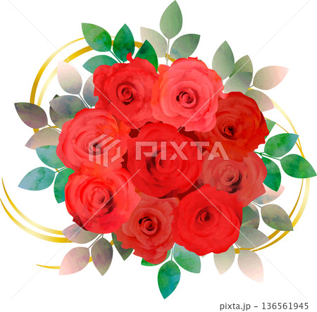 赤いバラの花束・リボン金 136561945