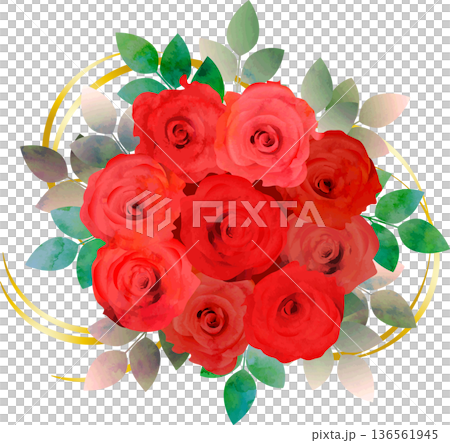 赤いバラの花束・リボン金 136561945