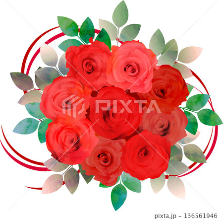 赤いバラの花束・リボン赤 赤いバラの花束・リボン赤 136561946