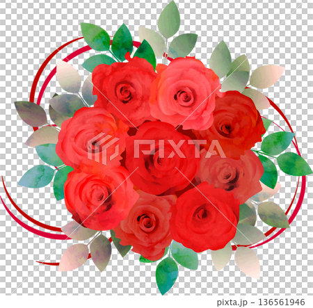 赤いバラの花束・リボン赤 赤いバラの花束・リボン赤 136561946