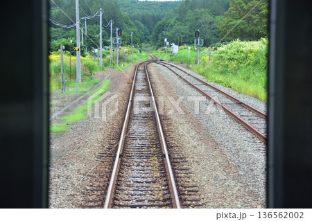 JR北海道函館本線　昆布駅から熱郛駅までの普通列車車窓風景(2023年夏雨) 136562002