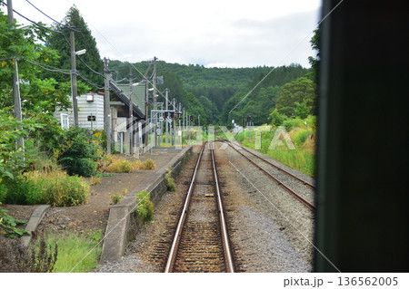 JR北海道函館本線　昆布駅から熱郛駅までの普通列車車窓風景(2023年夏雨) 136562005