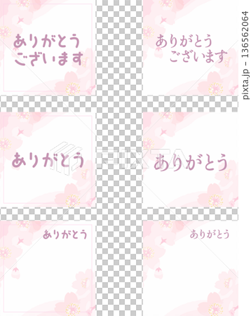 正方形の桜サンキューカード　春の和風メッセージカードベクターイラスト 136562064