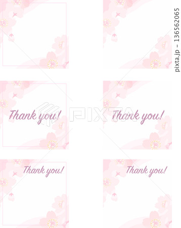 正方形の桜サンキューカード 春の和風メッセージカードベクターイラスト 正方形の桜サンキューカード 春の和風メッセージカードベクターイラスト 136562065