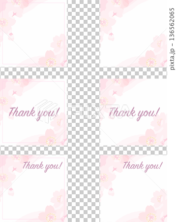 正方形の桜サンキューカード 春の和風メッセージカードベクターイラスト 正方形の桜サンキューカード 春の和風メッセージカードベクターイラスト 136562065