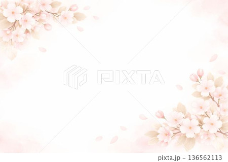 水彩で描いた桜のフレーム 136562113