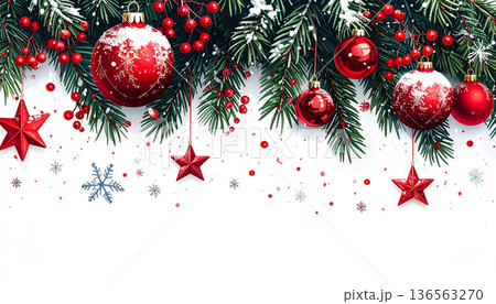 Christmas Decoration Border with Red Ornaments 136563270