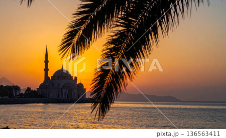 Mosque by the Sea at Sunset Mosque by the Sea at Sunset 136563411