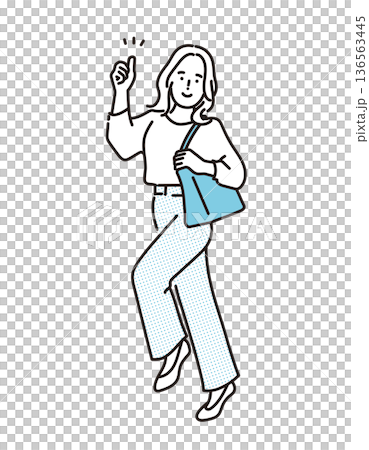 一位女商人豎起大拇指的簡單插圖。商業場景。 一位女商人豎起大拇指的簡單插圖。商業場景。 136563445