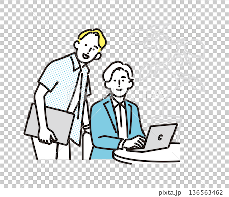シンプル　イラスト　笑顔のビジネスマンの男性2人　ビジネスシーン 136563462