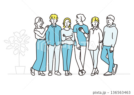 シンプル　イラスト　笑顔のビジネスパーソンの男性と女性　ビジネスシーン 136563463