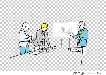 シンプル イラスト プレゼンをするビジネスパーソンの男性と女性 ビジネスシーン シンプル イラスト プレゼンをするビジネスパーソンの男性と女性 ビジネスシーン 136563470