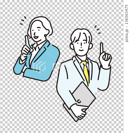 シンプル イラスト 笑顔のビジネスパーソンの男性と女性 ビジネスシーン シンプル イラスト 笑顔のビジネスパーソンの男性と女性 ビジネスシーン 136563475