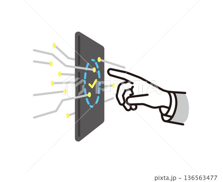 シンプル　イラスト　指で操作するデジタル認証タッチパネルのセキュリティイラスト　ビジネスシーン 136563477