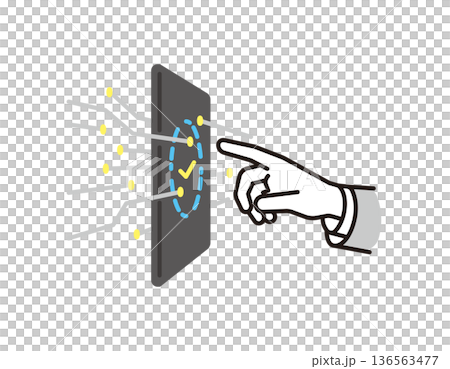 シンプル　イラスト　指で操作するデジタル認証タッチパネルのセキュリティイラスト　ビジネスシーン 136563477