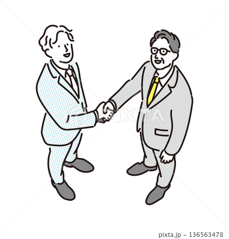 シンプル　イラスト　握手するビジネスマンの男性二人　ビジネスシーン 136563478