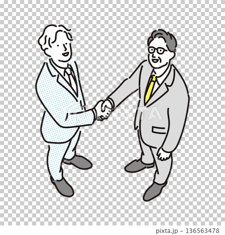 Simple illustration of two business men shaking hands, business scene 136563478