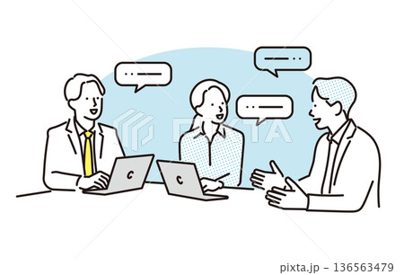 シンプル　イラスト　ミーティングをするビジネスパーソンの男性と女性　ビジネスシーン 136563479